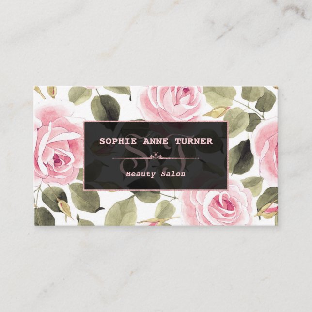 Carte De Rendez-vous Aquarelle moderne Rose floral maquillage or (Devant)