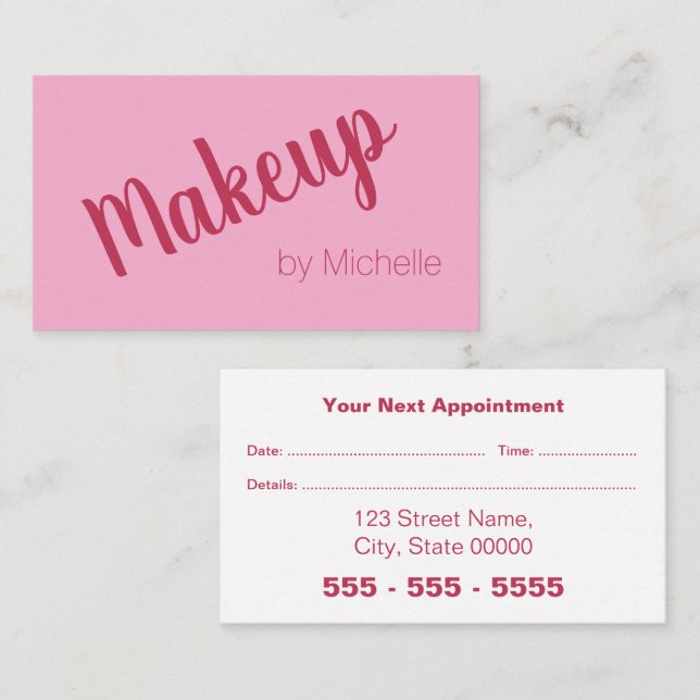 Carte de rendez-vous artiste maquillage rose magen (Devant / Derrière)