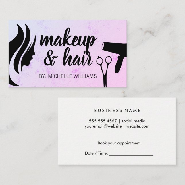 Carte De Rendez-vous Beauté des femmes | Ciseaux et sécheur de souffle (Devant / Derrière)