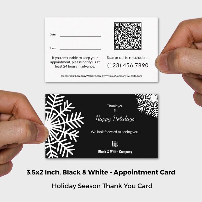 Carte De Rendez-vous Black White Holiday Merci Reprogrammer (Black White Holiday Thanks Reschedule Appointment Card; Size: 3.5x2 Inch (US))