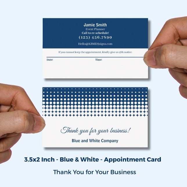 Carte De Rendez-vous Blue and White Modern Combo Thank You & (Blue and White Modern Combo Thank You & Appointment Card; Size: 3.5x2 Inch)