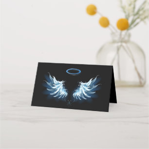 Carte De Rendez-vous Blue Glowing Angel Wings on black background