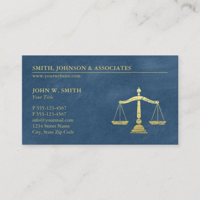 Carte De Rendez-vous Blue Lawyer Scales of Justice Law Firm Nomination (Devant)