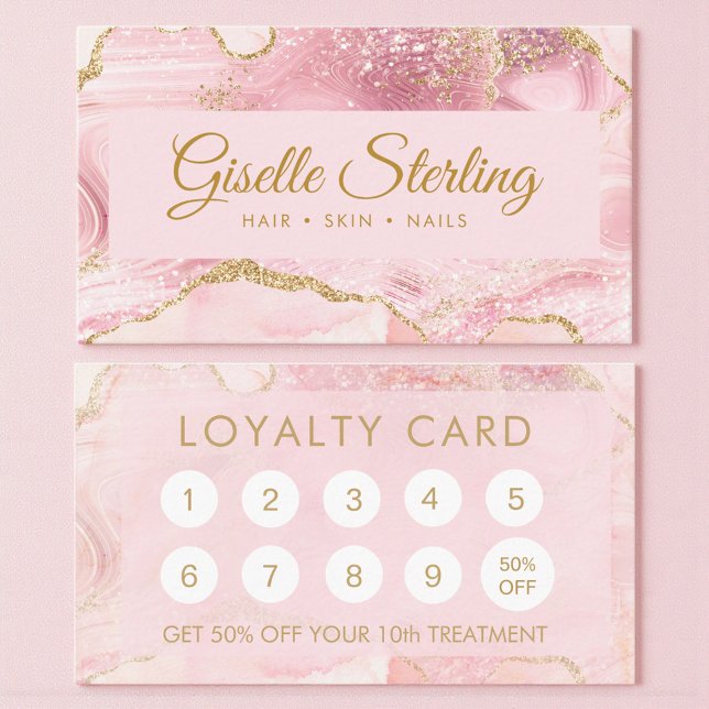 Carte De Rendez-vous Blush Pink Gold Agate Marble Loyalty Card (Créateur téléchargé)