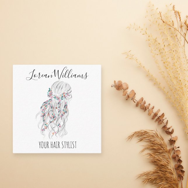 Carte De Rendez-vous Boho moderne noir blanc Wavy Style cheveux floral (Créateur téléchargé)