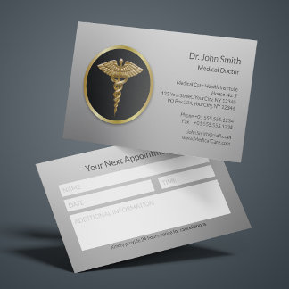 Carte De Rendez-vous Boîte à notes Caducée Médical Professionnel Or