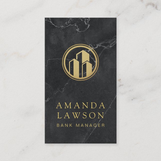 Carte De Rendez-vous Bouclier du pilier d'or | Marbre noir | Banques (Devant)