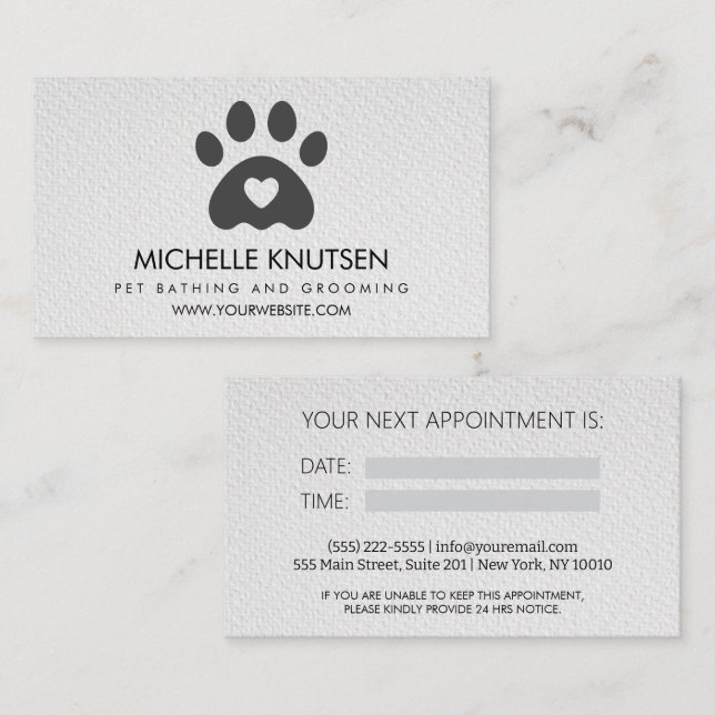 Carte de rendez-vous branchée pour animaux de comp (Devant / Derrière)