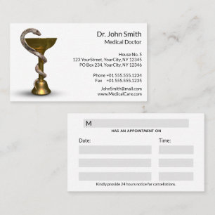 Carte De Rendez-vous Bronze Médicale Bowl serpent Hygieia White Caduceu