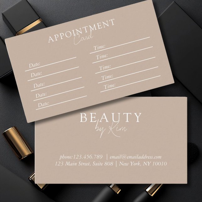 Carte De Rendez-vous Brown & blanc, Élégant minimaliste, Salon (Brown & White, Minimal Elegant, Salon Appointment Card)