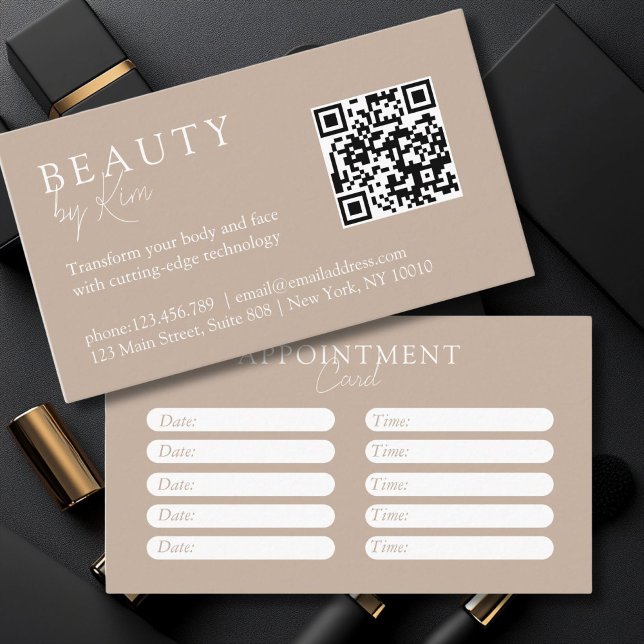 Carte De Rendez-vous Brown & Blanc, Minimal, Élégant, Salon (Brown & White, Minimal, Elegant, Salon Appointment Card)
