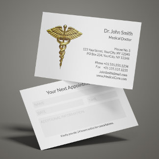 Carte De Rendez-vous Caducée Médical Propre en Or Précieux Professionne