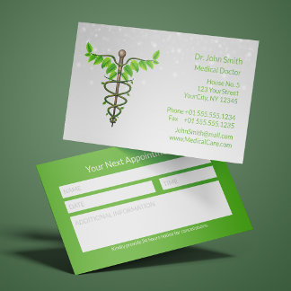 Carte De Rendez-vous Caduceus Green Leaves White Alternative Medical 