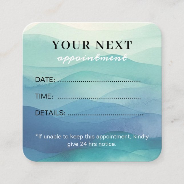 Carte De Rendez-vous Chic Elegant Aquarelle Marine Blue Beauty Salon (Devant)