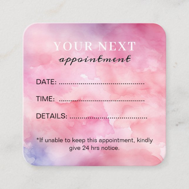 Carte De Rendez-vous Chic Elegant Aquarelle Rose Beauté Salon (Devant)
