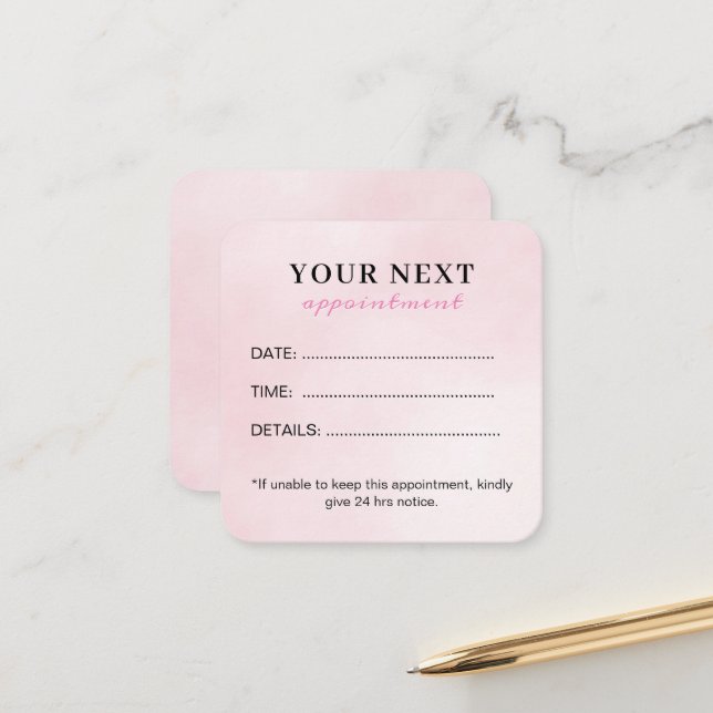 Carte De Rendez-vous Chic Elegant Aquarelle Rose Beauté Salon (Devant/Arrière en situation)