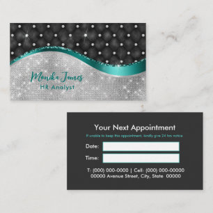 Carte De Rendez-vous Chic Faux Parties scintillant argent noir Turquois