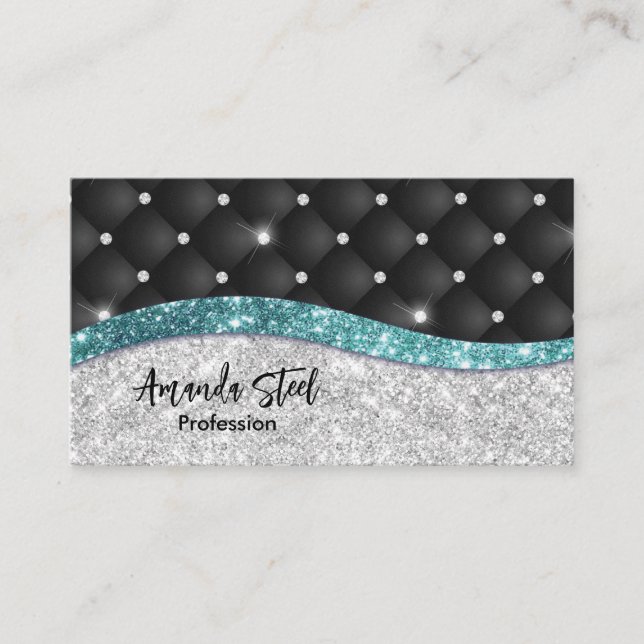 Carte De Rendez-vous Chic girly faux parties scintillant argent noir tu (Devant)