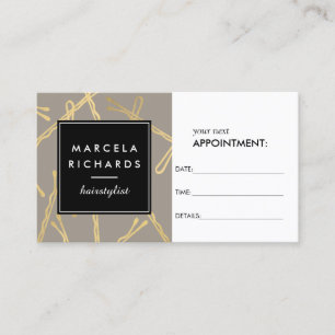 Carte De Rendez-vous Chic Gold Bobby Pins Coiffeuse Styliste Grey Rende