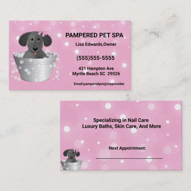 Carte De Rendez-vous Chien Grooming Chien Spa (Devant / Derrière)