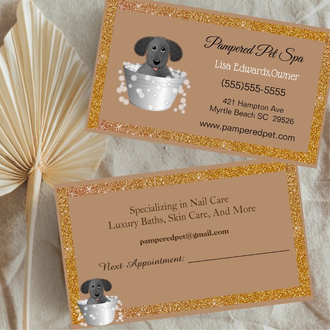Carte De Rendez-vous Chien Grooming Chien Spa Parties scintillant Busin (Créateur téléchargé)