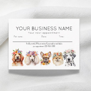 Carte De Rendez-vous Chiens Fleurs Aquarelle Adorables, Blanc