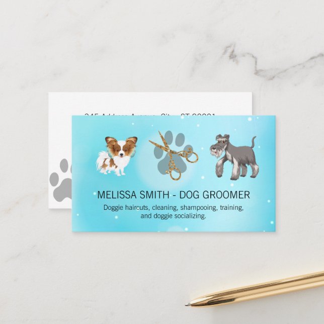 Carte De Rendez-vous Chiens mignons | Ciseaux | Chien Paw (Devant/Arrière en situation)