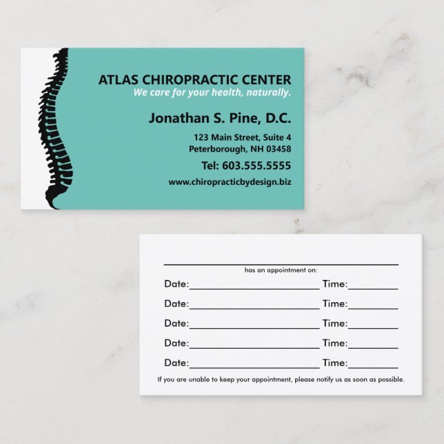 Carte De Rendez-vous Chiropraticien de la colonne vertébrale latérale N (Devant / Derrière)