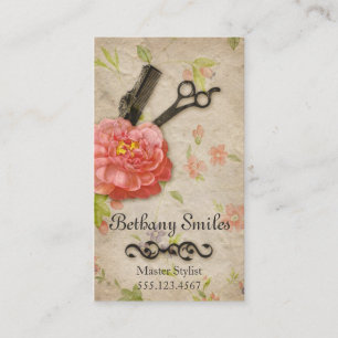 Carte De Rendez-vous Ciseaux chics de salon floral vintage de coiffeur