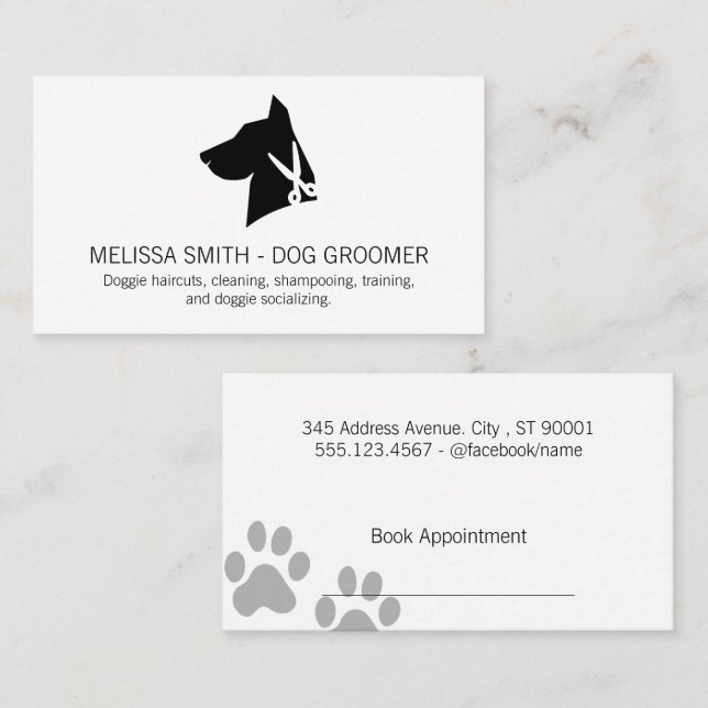 Carte De Rendez-vous Ciseaux de chien canin | Groomer animal (Devant / Derrière)