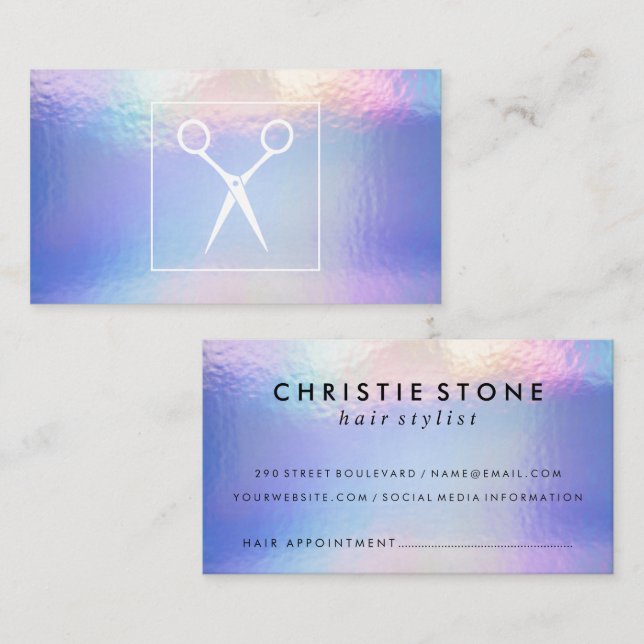 Carte De Rendez-vous Ciseaux de salon | Holographique (Devant / Derrière)