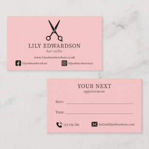Carte De Rendez-vous Ciseaux Logo Coiffeur Cheveux Rose Tendance