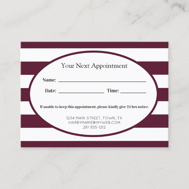 Carte De Rendez-vous Classic Maroon Stripes Business (Devant)