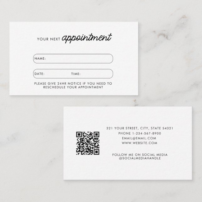 Carte de rendez-vous client d'entreprise Code QR é (Devant / Derrière)