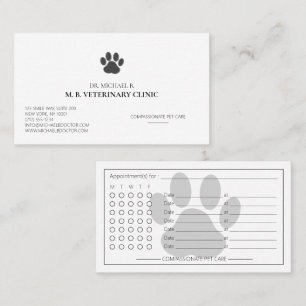 Carte De Rendez-vous Clinique vétérinaire moderne logo de patte