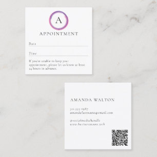 Carte De Rendez-vous Code QR Monogramme Moderne Rose et Violet