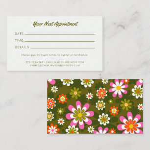 Carte De Rendez-vous Coiffeur Rétro Groovy Daisy Vert Olive Rose