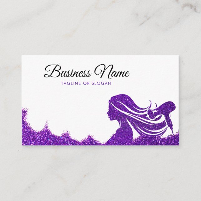 Carte De Rendez-vous Coiffeuse élégante à Parties scintillant violette (Devant)