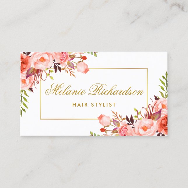 Carte de rendez-vous Coral Floral & Gold (Devant)