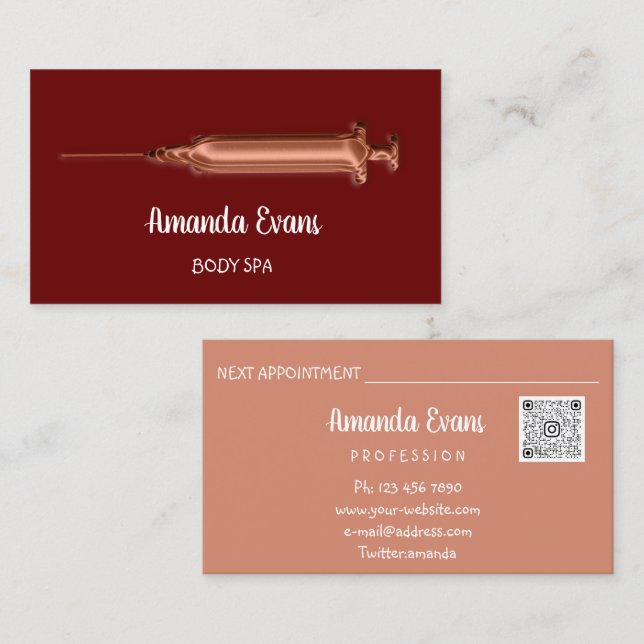 Carte De Rendez-vous Cosmetologue Syringe Botox Injection Bourgogne (Devant / Derrière)