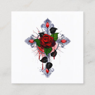 Carte De Rendez-vous Croix d'argent avec une rose rouge