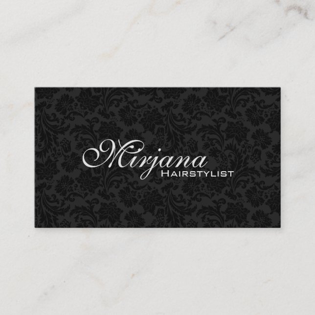 Carte De Rendez-vous Damas florales noires et blanches (Devant)