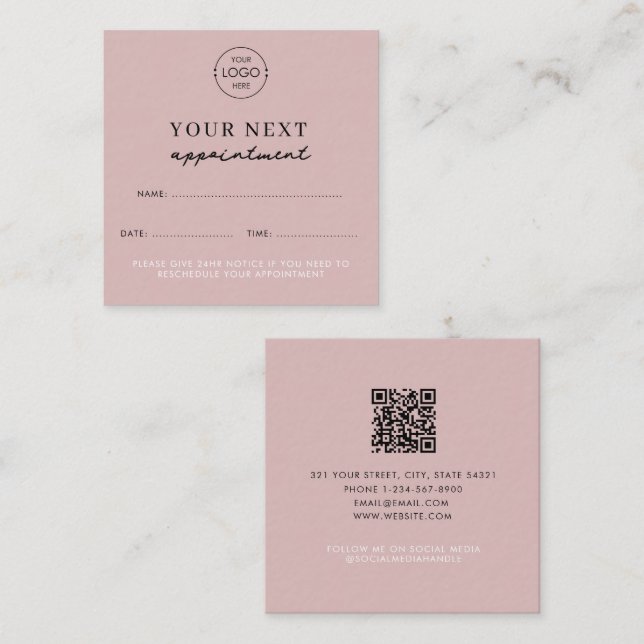 Carte de rendez-vous de beauté Blush Pink Business (Devant / Derrière)