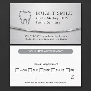 Carte de rendez-vous de dentiste métallique argent