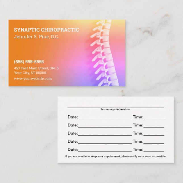 Carte de rendez-vous de la chiropratique 3D Spine  (Devant / Derrière)