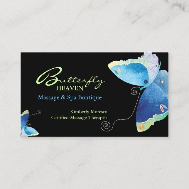 Carte de rendez-vous de massage aux papillons bleu (Devant)