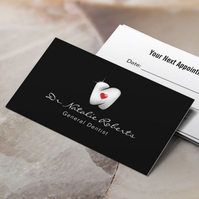 Carte De Rendez-vous Dental 3D Heart Tooth Logo Dentiste professionnel (Créateur téléchargé)