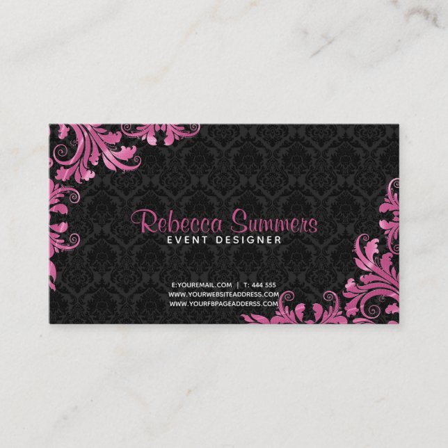 Carte De Rendez-vous Dentelle métallique rose Damas noires - Rendez-vou (Devant)