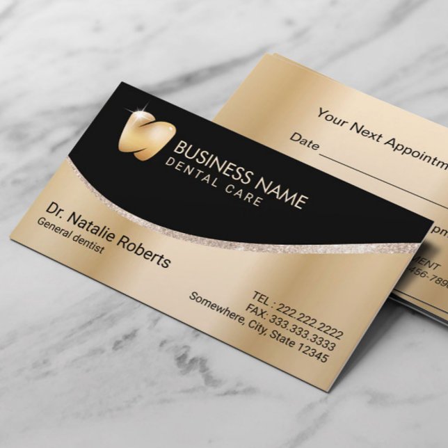 Carte De Rendez-vous Dentist Modern Gold Tooth Logo Soins dentaires (Créateur téléchargé)