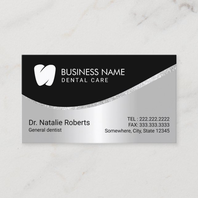 Carte De Rendez-vous Dentist Modern Tooth Logo Silver Dental Care (Devant)